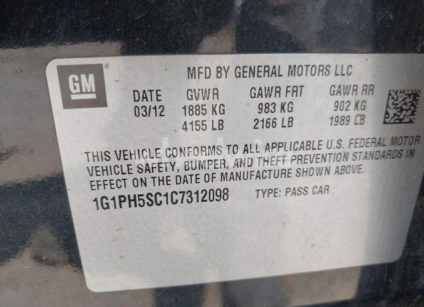 Photo 9 of 2012 Chevrolet Cruze LTZ (VIN 1G1PH5SC1C7312098)