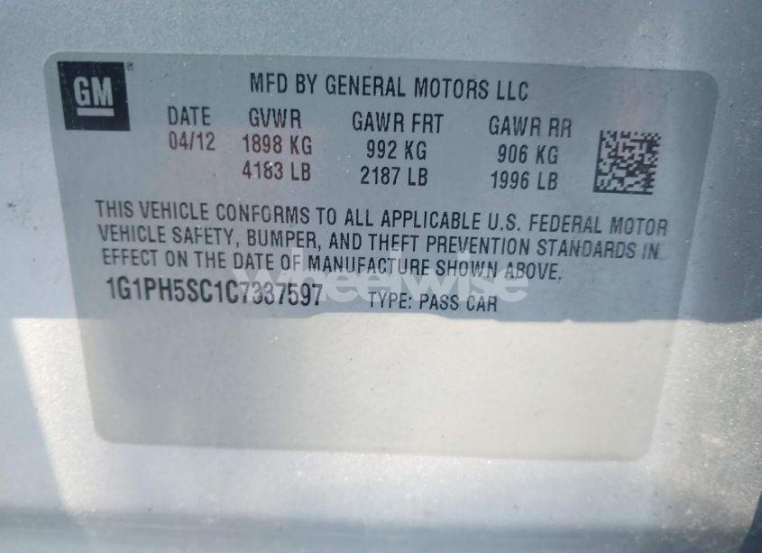 Photo 9 of 2012 Chevrolet Cruze LTZ (VIN 1G1PH5SC1C7337597)