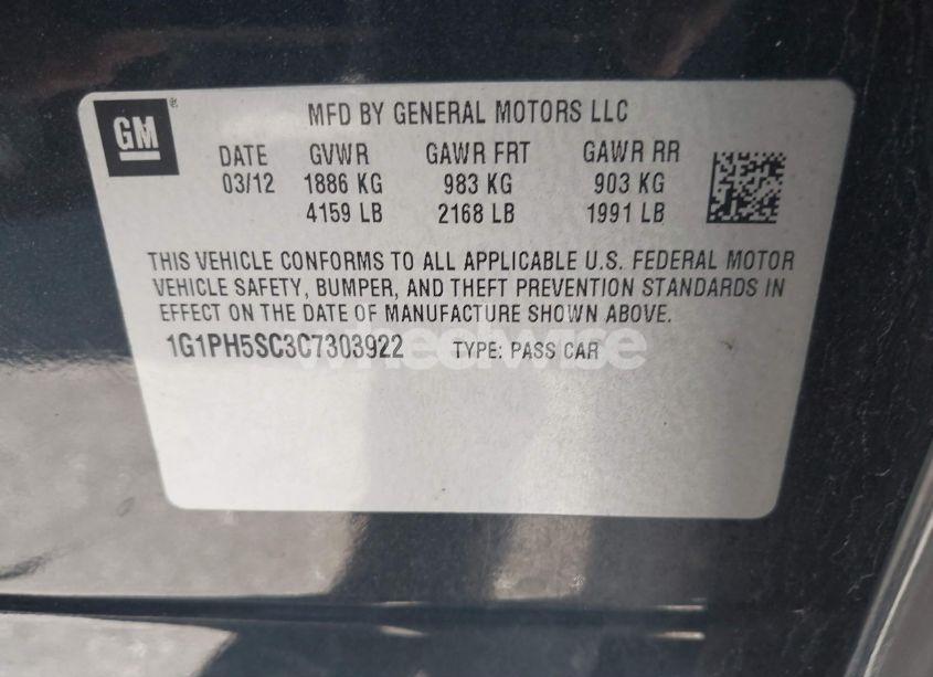 Photo 9 of 2012 Chevrolet Cruze LTZ (VIN 1G1PH5SC3C7303922)