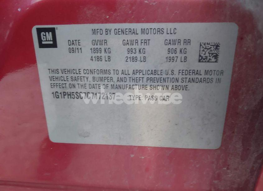 Photo 9 of 2012 Chevrolet Cruze LTZ (VIN 1G1PH5SC7C7172137)