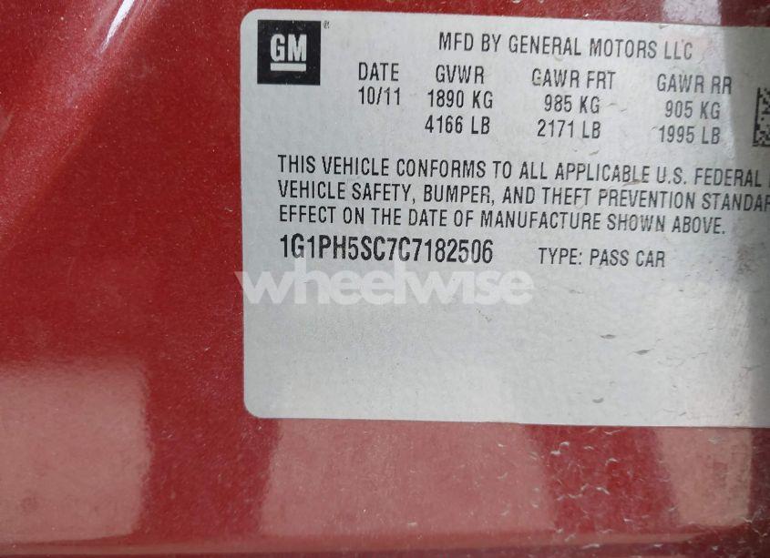 Photo 9 of 2012 Chevrolet Cruze LTZ (VIN 1G1PH5SC7C7182506)