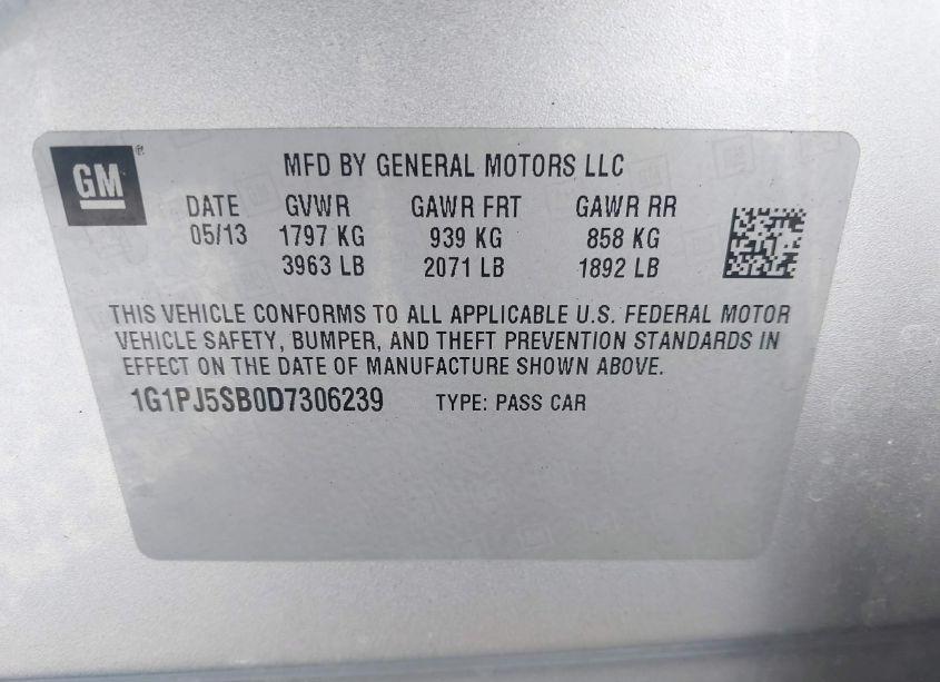 Photo 9 of 2013 Chevrolet Cruze ECO MANUAL (VIN 1G1PJ5SB0D7306239)