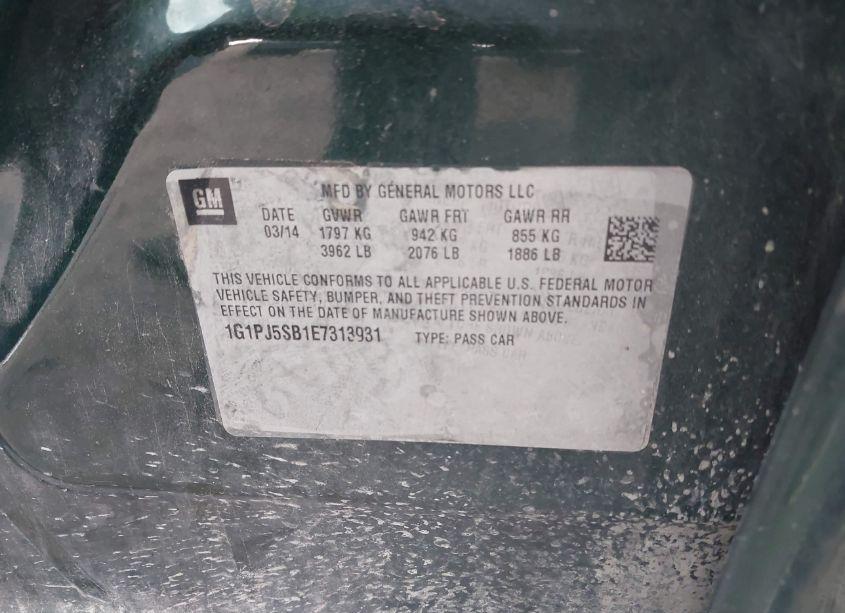 Photo 9 of 2014 Chevrolet Cruze ECO MANUAL (VIN 1G1PJ5SB1E7313931)