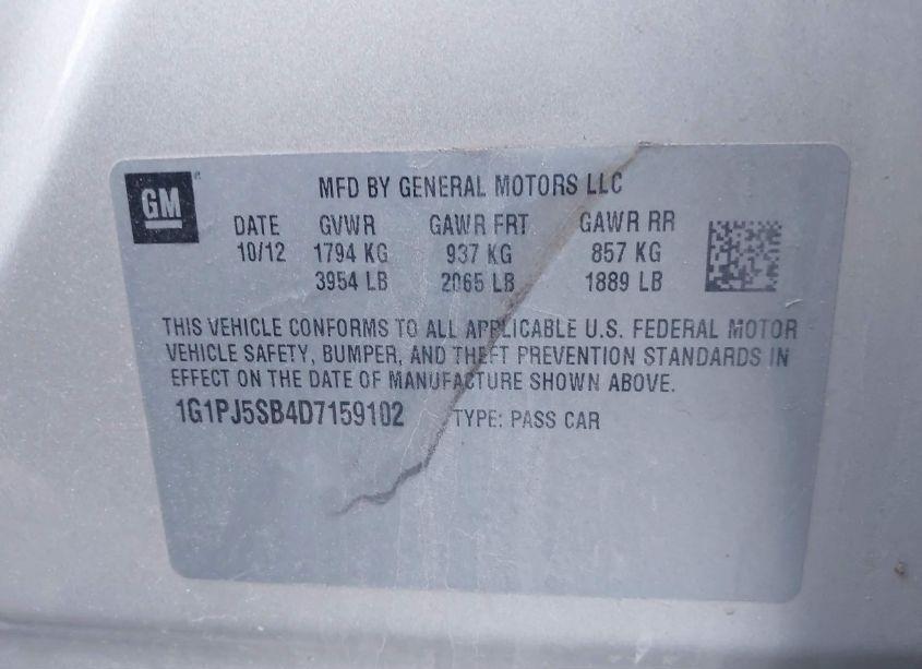 Photo 9 of 2013 Chevrolet Cruze ECO MANUAL (VIN 1G1PJ5SB4D7159102)