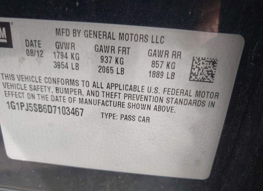 Photo 9 of 2013 Chevrolet Cruze ECO MANUAL (VIN 1G1PJ5SB6D7103467)