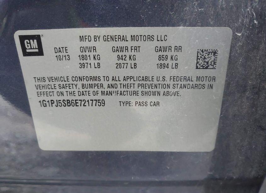 Photo 9 of 2014 Chevrolet Cruze ECO MANUAL (VIN 1G1PJ5SB6E7217759)