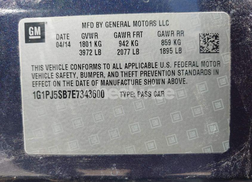 Photo 9 of 2014 Chevrolet Cruze ECO MANUAL (VIN 1G1PJ5SB7E7343600)