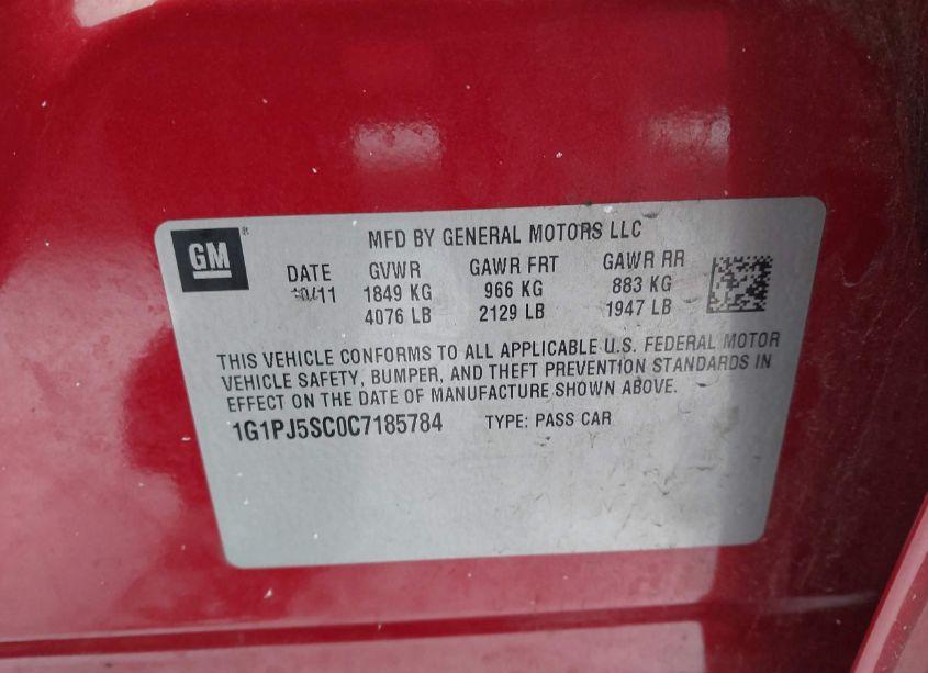 Photo 9 of 2012 Chevrolet Cruze ECO (VIN 1G1PJ5SC0C7185784)