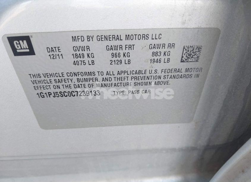 Photo 9 of 2012 Chevrolet Cruze ECO (VIN 1G1PJ5SC0C7239133)