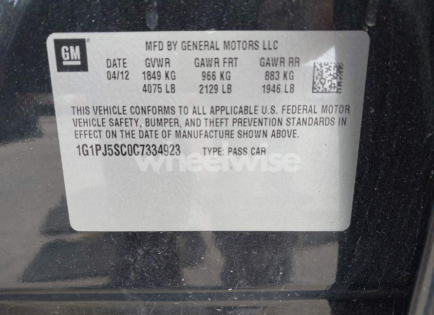 Photo 9 of 2012 Chevrolet Cruze ECO (VIN 1G1PJ5SC0C7334923)