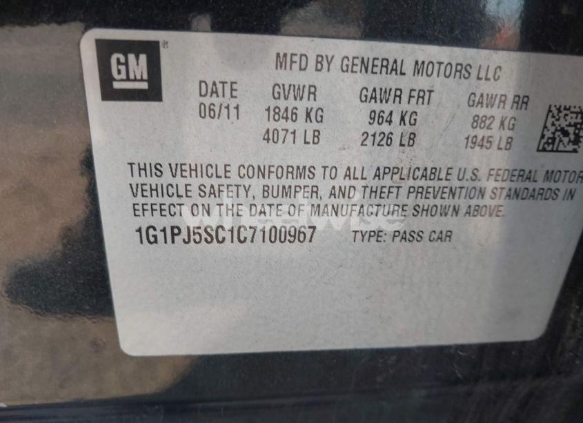 Photo 9 of 2012 Chevrolet Cruze ECO (VIN 1G1PJ5SC1C7100967)