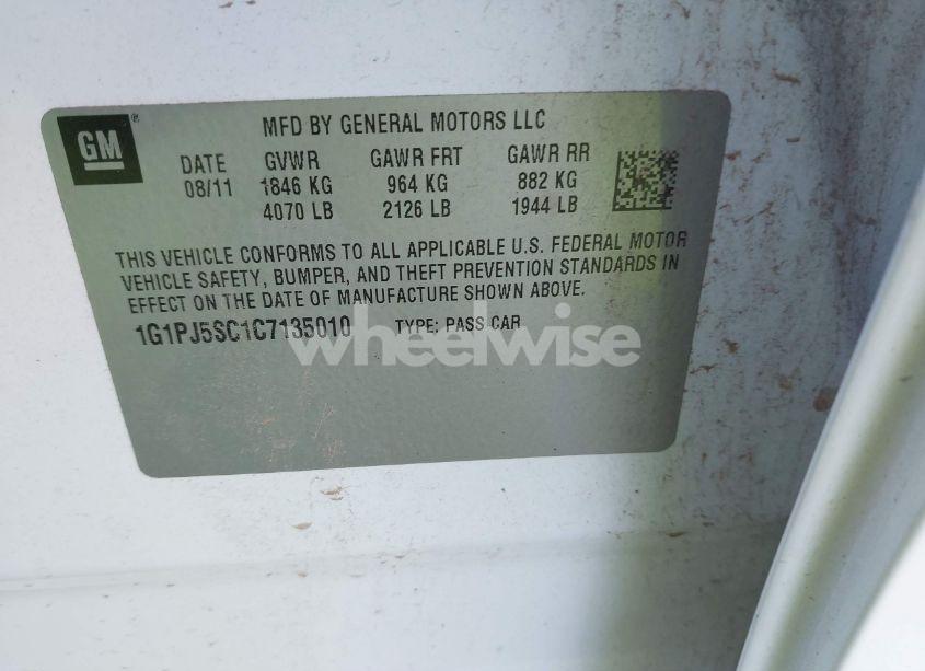 Photo 9 of 2012 Chevrolet Cruze ECO (VIN 1G1PJ5SC1C7135010)
