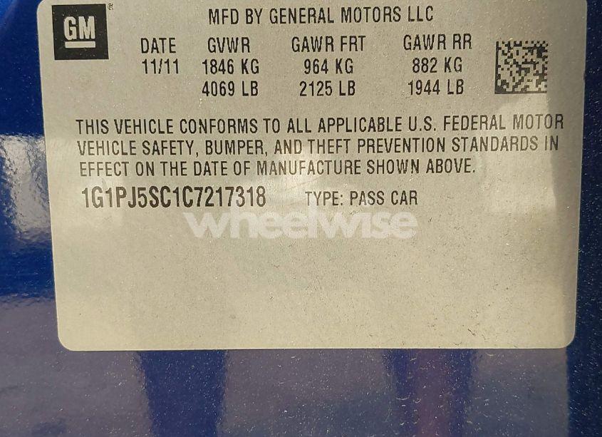 Photo 9 of 2012 Chevrolet Cruze ECO (VIN 1G1PJ5SC1C7217318)