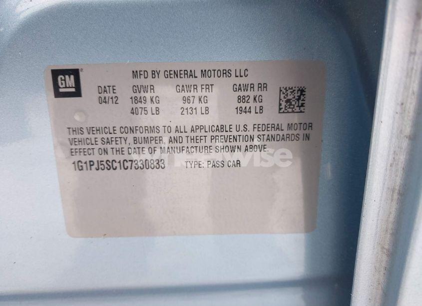 Photo 9 of 2012 Chevrolet Cruze ECO (VIN 1G1PJ5SC1C7330833)