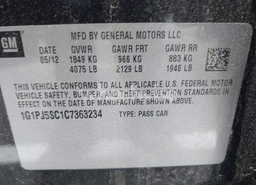 Photo 9 of 2012 Chevrolet Cruze ECO (VIN 1G1PJ5SC1C7363234)