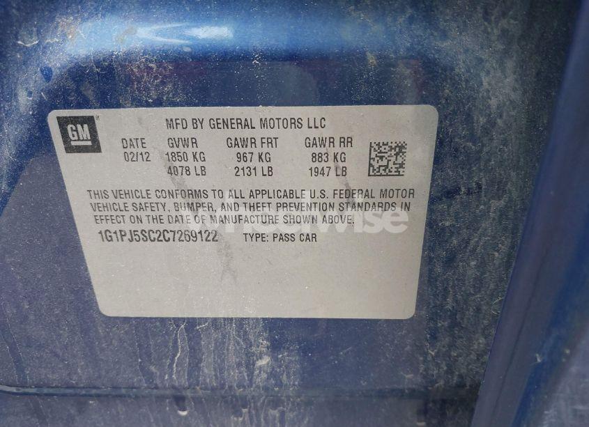 Photo 9 of 2012 Chevrolet Cruze ECO (VIN 1G1PJ5SC2C7269122)