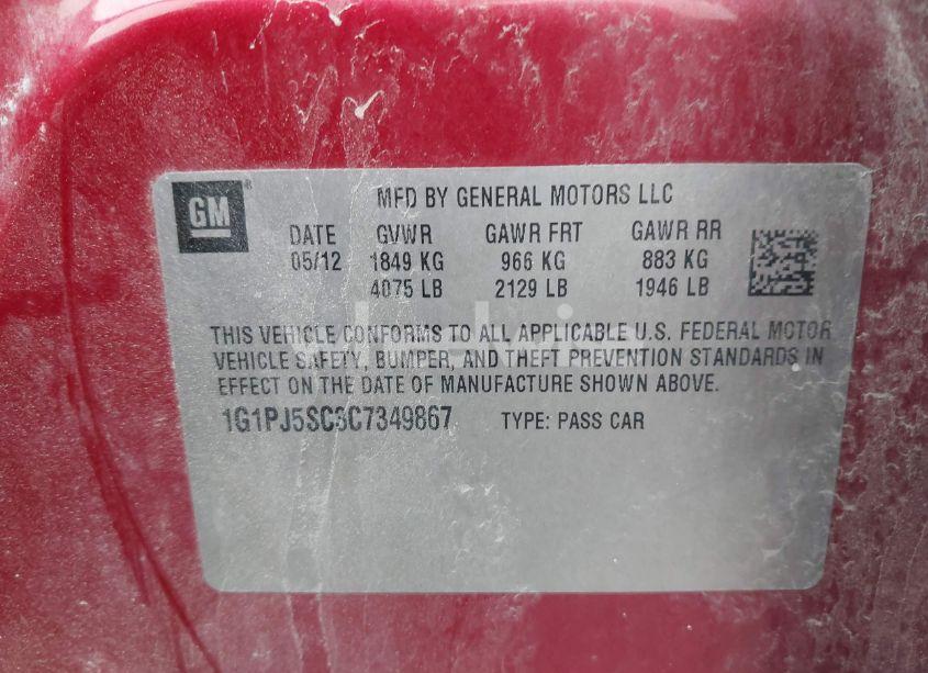 Photo 9 of 2012 Chevrolet Cruze ECO (VIN 1G1PJ5SC3C7349867)