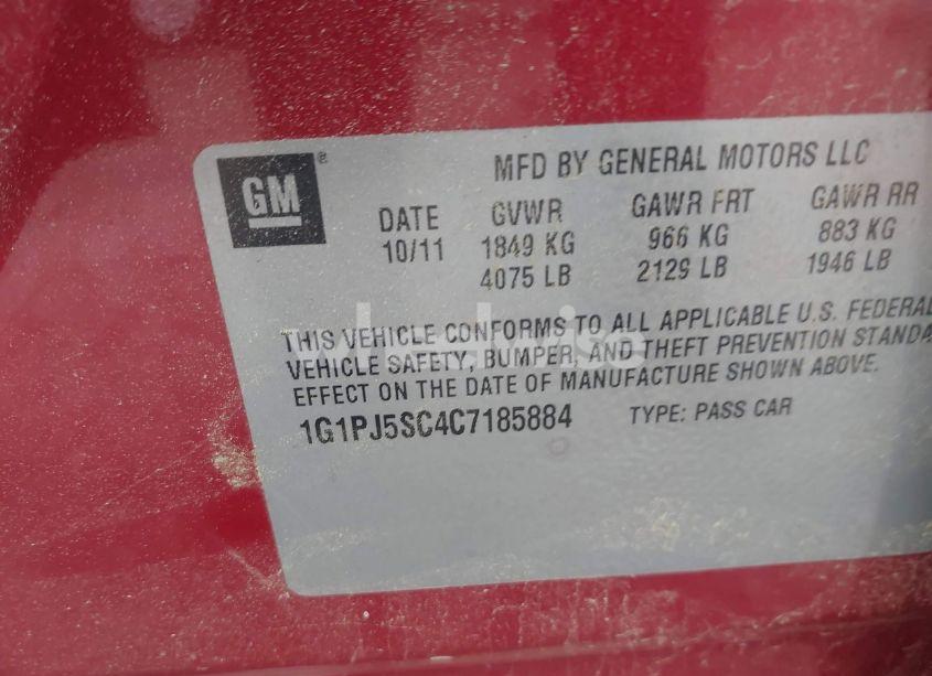 Photo 9 of 2012 Chevrolet Cruze ECO (VIN 1G1PJ5SC4C7185884)