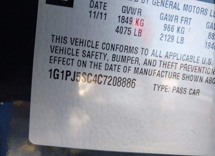 Photo 9 of 2012 Chevrolet Cruze ECO (VIN 1G1PJ5SC4C7208886)