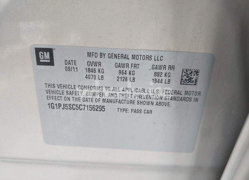 Photo 9 of 2012 Chevrolet Cruze ECO (VIN 1G1PJ5SC5C7156295)