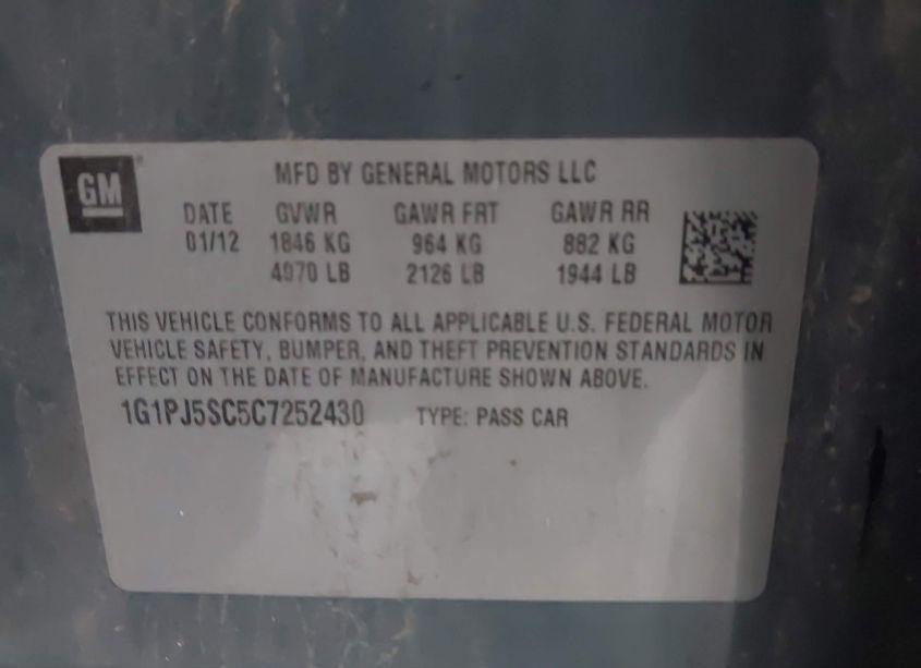 Photo 9 of 2012 Chevrolet Cruze ECO (VIN 1G1PJ5SC5C7252430)