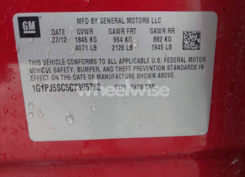 Photo 9 of 2012 Chevrolet Cruze ECO (VIN 1G1PJ5SC5C7395782)