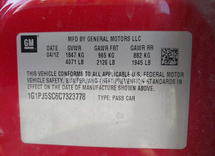 Photo 9 of 2012 Chevrolet Cruze ECO (VIN 1G1PJ5SC6C7323778)