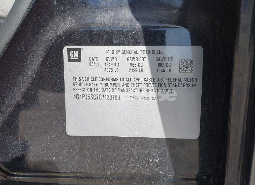 Photo 9 of 2012 Chevrolet Cruze ECO (VIN 1G1PJ5SC7C7138753)