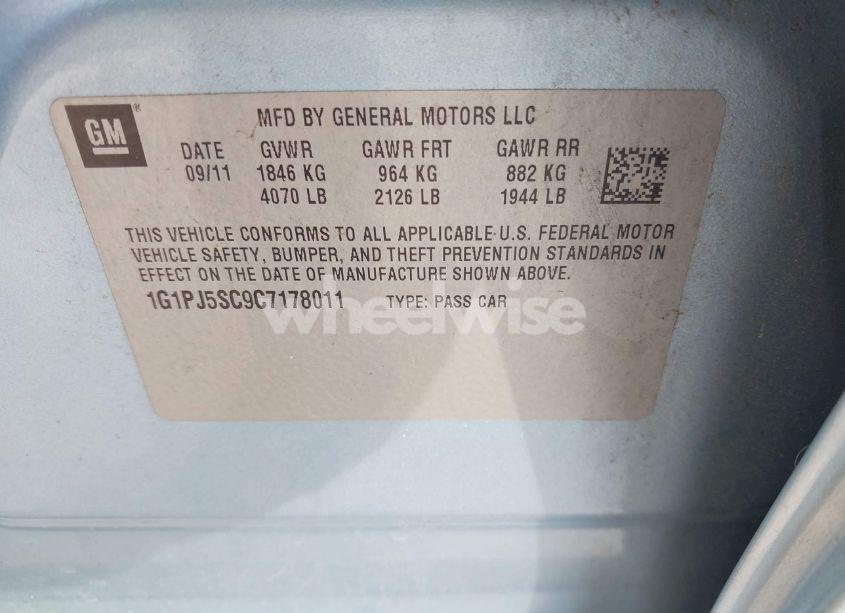 Photo 9 of 2012 Chevrolet Cruze ECO (VIN 1G1PJ5SC9C7178011)