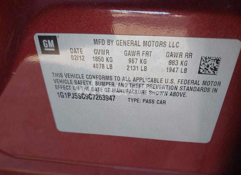 Photo 9 of 2012 Chevrolet Cruze ECO (VIN 1G1PJ5SC9C7263947)