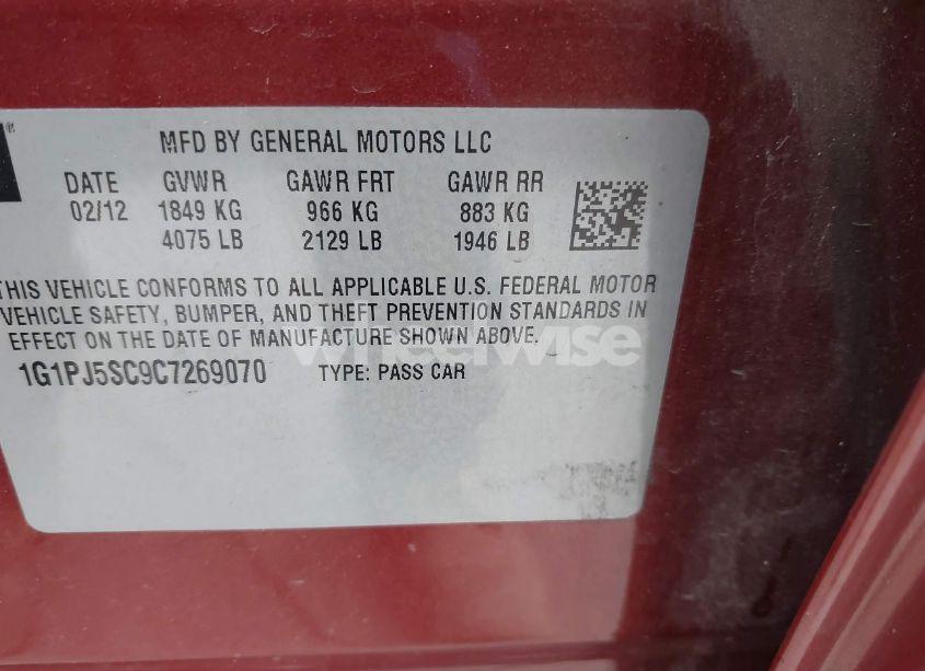 Photo 9 of 2012 Chevrolet Cruze ECO (VIN 1G1PJ5SC9C7269070)