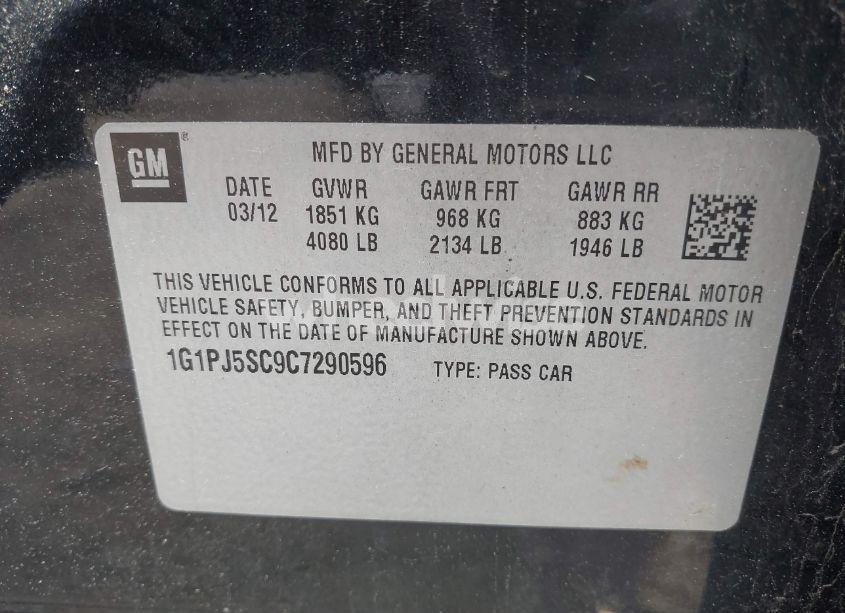 Photo 9 of 2012 Chevrolet Cruze ECO (VIN 1G1PJ5SC9C7290596)