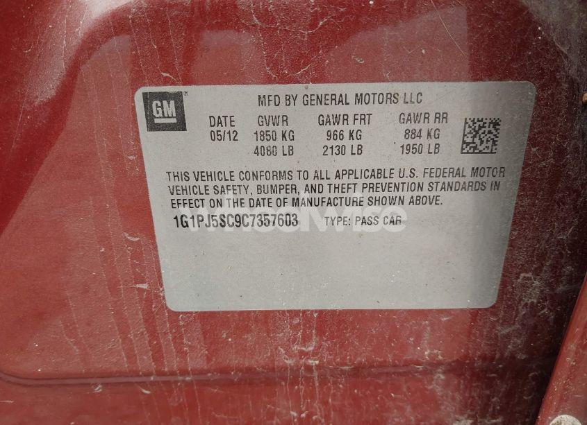 Photo 9 of 2012 Chevrolet Cruze ECO (VIN 1G1PJ5SC9C7357603)