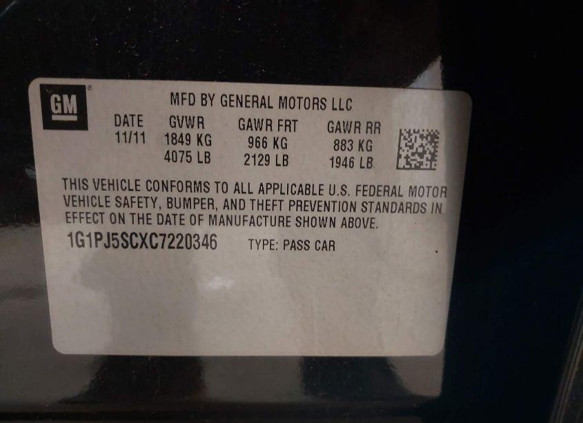 Photo 9 of 2012 Chevrolet Cruze ECO (VIN 1G1PJ5SCXC7220346)