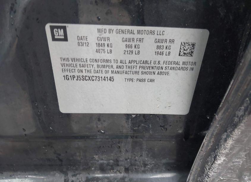 Photo 9 of 2012 Chevrolet Cruze ECO (VIN 1G1PJ5SCXC7314145)