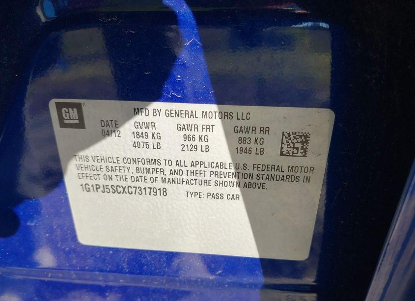 Photo 9 of 2012 Chevrolet Cruze ECO (VIN 1G1PJ5SCXC7317918)