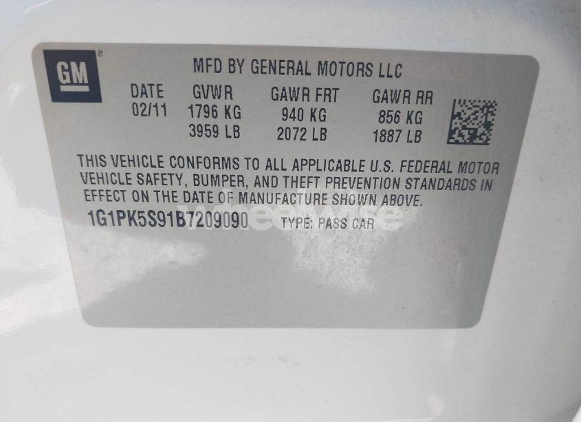 Photo 9 of 2011 Chevrolet Cruze ECO (VIN 1G1PK5S91B7209090)