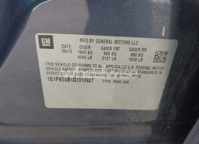 Photo 9 of 2013 Chevrolet Cruze LT (VIN 1G1PK5SB1D7310927)