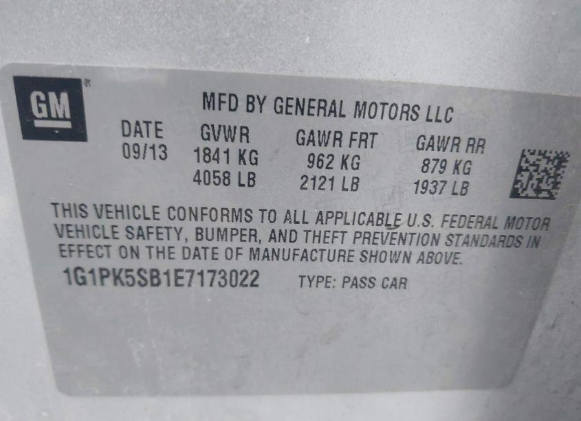 Photo 9 of 2014 Chevrolet Cruze LT (VIN 1G1PK5SB1E7173022)