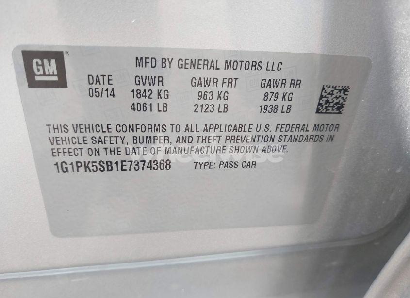 Photo 9 of 2014 Chevrolet Cruze LT (VIN 1G1PK5SB1E7374368)