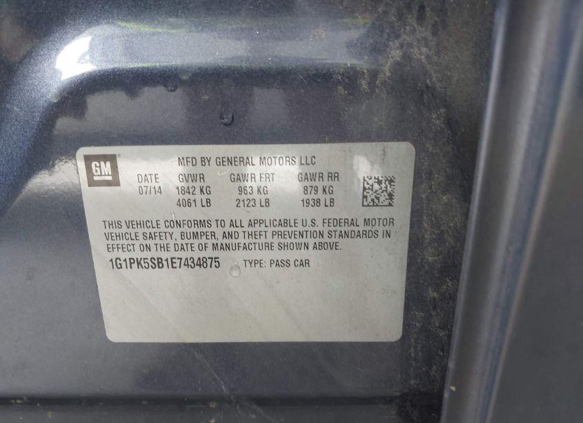 Photo 9 of 2014 Chevrolet Cruze LT (VIN 1G1PK5SB1E7434875)