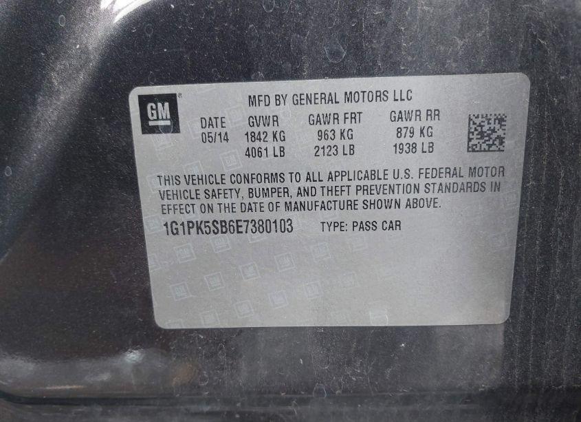 Photo 9 of 2014 Chevrolet Cruze LT (VIN 1G1PK5SB6E7380103)