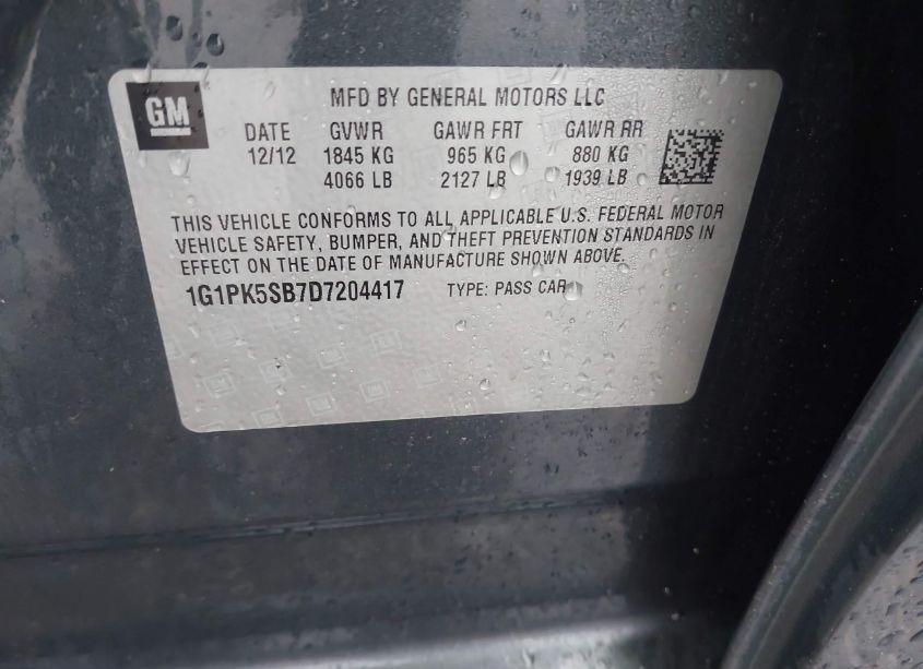 Photo 9 of 2013 Chevrolet Cruze LT (VIN 1G1PK5SB7D7204417)