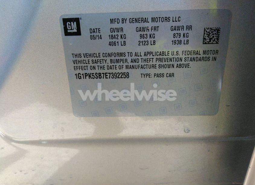 Photo 9 of 2014 Chevrolet Cruze LT (VIN 1G1PK5SB7E7392258)