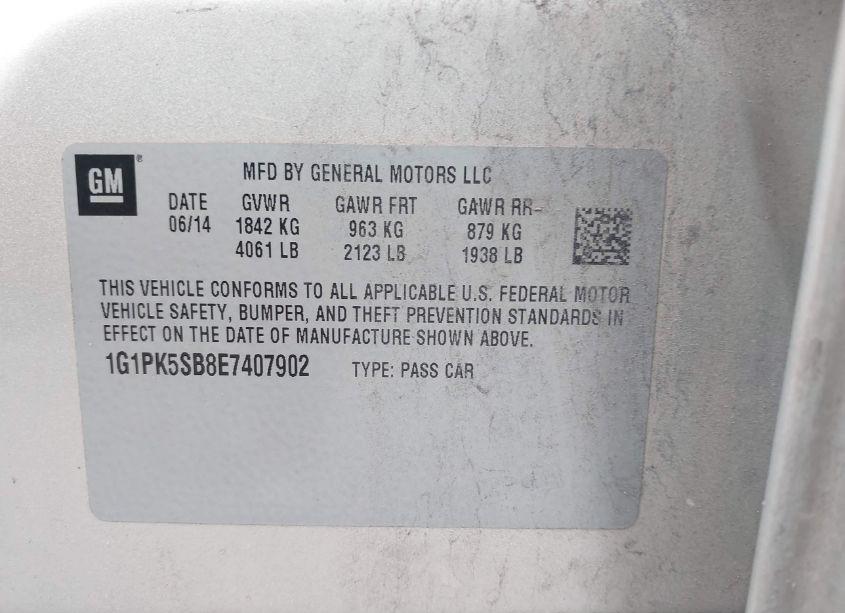 Photo 9 of 2014 Chevrolet Cruze LT (VIN 1G1PK5SB8E7407902)