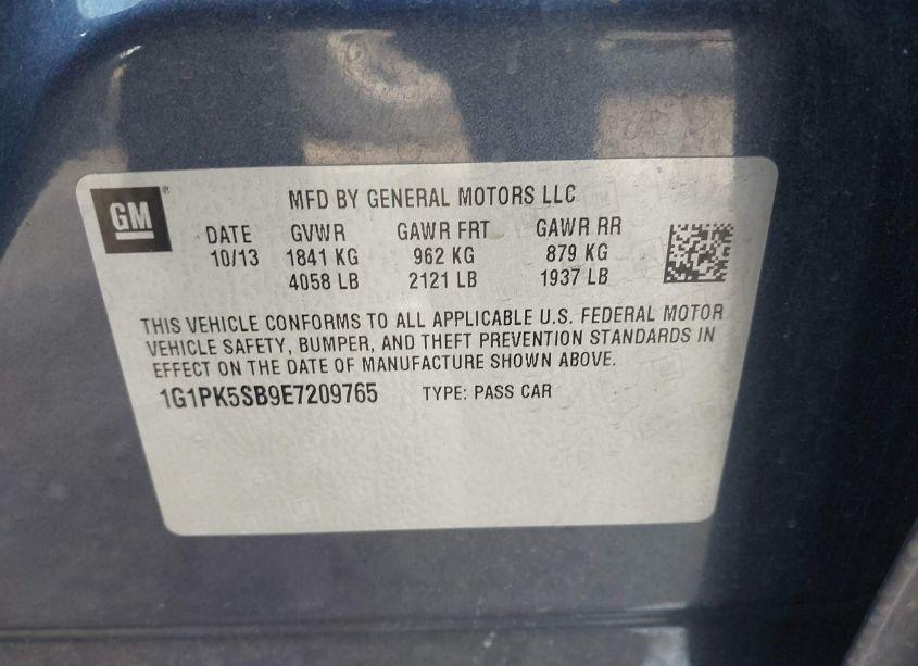 Photo 9 of 2014 Chevrolet Cruze LT (VIN 1G1PK5SB9E7209765)