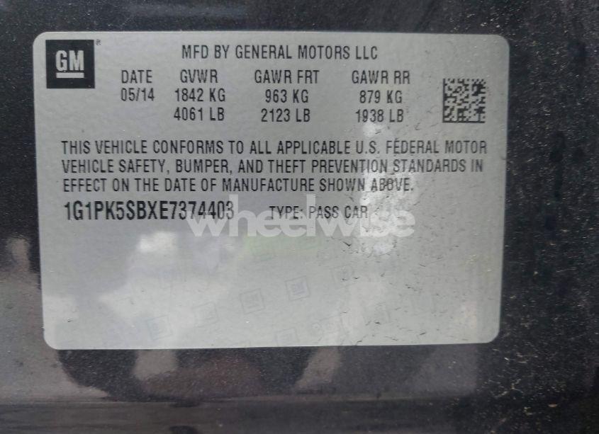 Photo 9 of 2014 Chevrolet Cruze LT (VIN 1G1PK5SBXE7374403)