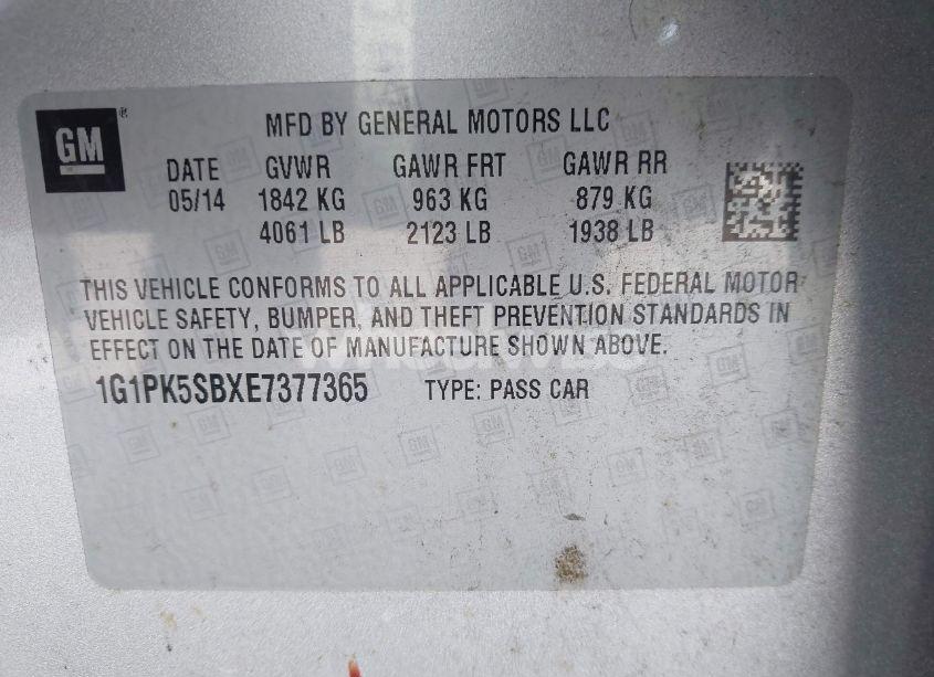 Photo 9 of 2014 Chevrolet Cruze LT (VIN 1G1PK5SBXE7377365)