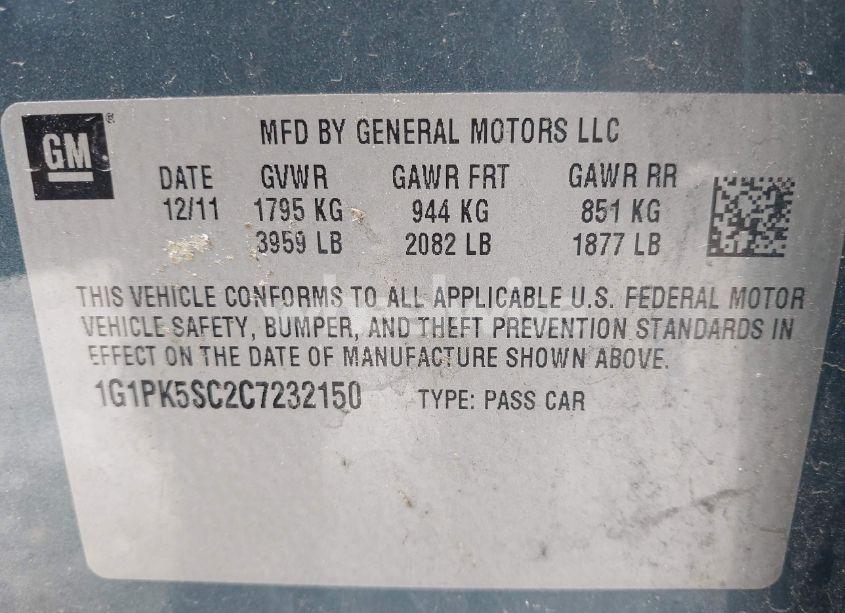Photo 9 of 2012 Chevrolet Cruze ECO (VIN 1G1PK5SC2C7232150)