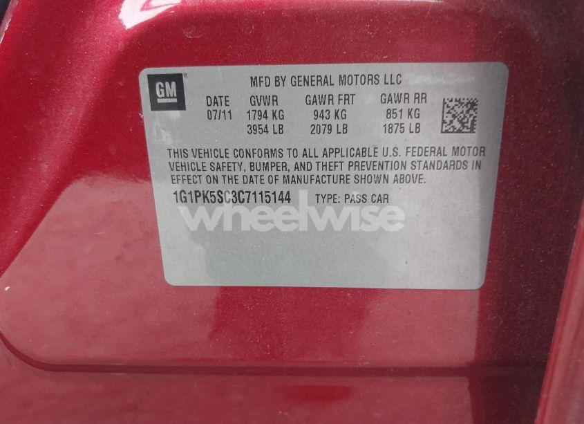 Photo 9 of 2012 Chevrolet Cruze ECO (VIN 1G1PK5SC3C7115144)